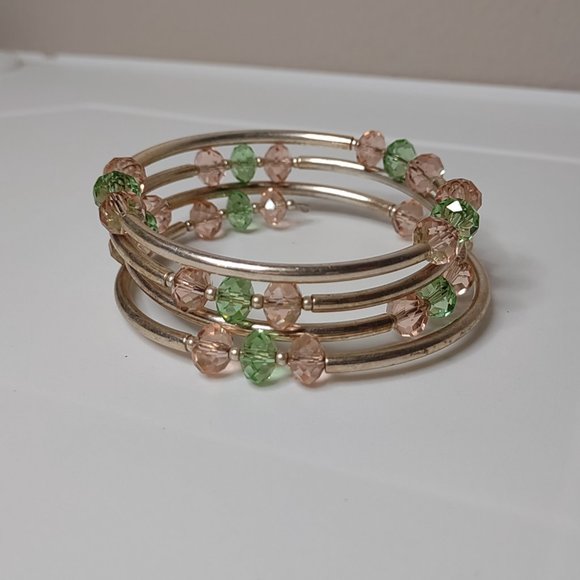 Metal And Glass Bead Expanding Wrap Around Bracelet - Picture 2 of 10